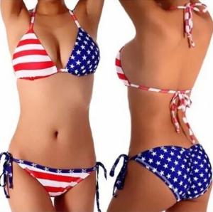 American Flag Halter Triangle Bikini Swimsuit