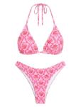 ZAFUL Women's Floral Halter Bikini Set, Pink