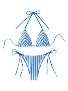RoseSeek Women's Striped Blue Triangle Bikini Set