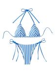 RoseSeek Women's Striped Blue Triangle Bikini Set