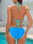 Blue Green Color Block Triangle Bikini Set