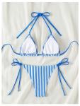 RoseSeek Women's Striped Blue Triangle Bikini Set