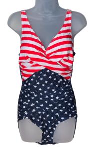 American Flag V Neck One-Piece Swimsuit