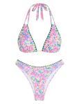 ZAFUL Floral Print Halter Bikini Set for Women