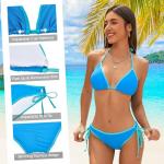 Blue Green Color Block Triangle Bikini Set