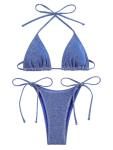 Blue Cheeky Triangle Bikini Set for Women