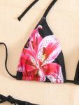 Floral Print Halter Neck Tie Bikini Set