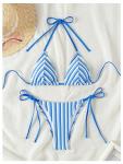 RoseSeek Women's Striped Blue Triangle Bikini Set