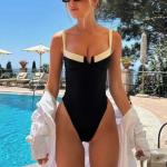 Push Up One Piece Patchwork Monokini Swimsuit