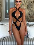 Cut Out Halter Thong One Piece Swimsuit