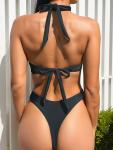 Cut Out Halter Thong One Piece Swimsuit