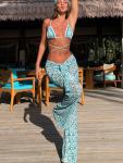Triangle Print Halter Bikini Set with Mesh Pants