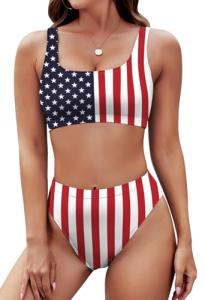 Pink Queen Women's High Waisted USA Flag Bikini Set
