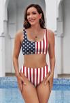 Pink Queen Women's High Waisted USA Flag Bikini Set