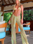 Triangle Print Halter Bikini Set with Mesh Pants