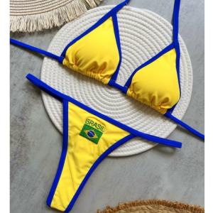 Brasil Flag Contrast Split Bikini Set for Women