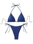 Dark Blue Polka Dot Halter Bikini Set