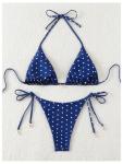 Dark Blue Polka Dot Halter Bikini Set