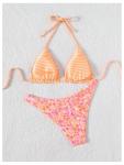 WDIRARA Women's Floral Striped Bikini Set