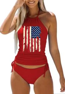 Patriotic American Flag Halter Tankini Set