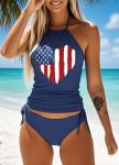 Women's Patriotic Heart Print Two-Piece Tankini Set