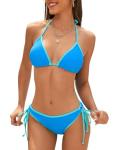 Blue Green Color Block Triangle Bikini Set