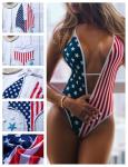 Women's American Flag Deep-V One Piece Swimsuit