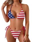 Women's High Cut American Flag Thong Bikini Set