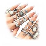 Vintage Silver Knuckle Rings Set with Colorful Stones