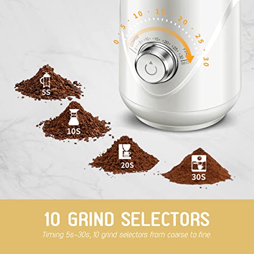 Twomeow Adjustable White Electric Coffee Grinder