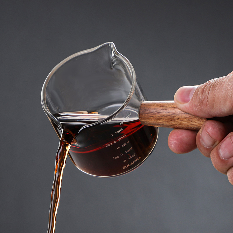 Wood Handle Glass Espresso Measuring Cup 250ml