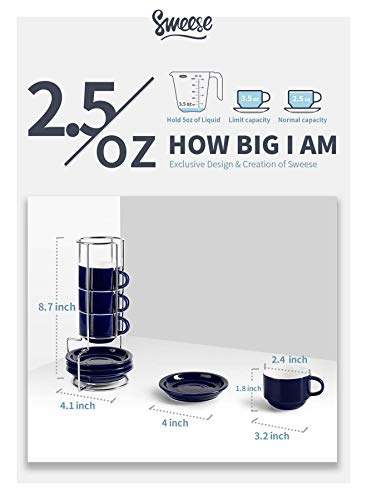 Sweese Marine Blue Espresso Cups with Saucers - 4 Pack