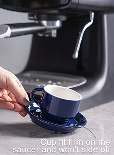 Sweese Marine Blue Espresso Cups with Saucers - 4 Pack