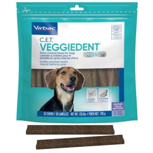 Virbac C.E.T.® VEGGIEDENT® FR3SH® Tartar Control Chews for Dogs with digestive health support, VOHC Approved, Medium 22-66lbs