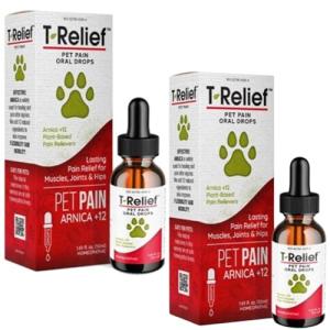 MediNatura T-Relief Pet Pain Oral Drops Arnica +12 Powerful Natural Medicines for Muscle Joint & Hip Pain Soreness Stiffness Injuries in Dogs & Cats - Fast-Acting Soother - 1.69 oz (2 Pack)