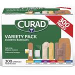 CURAD Assorted Bandages Variety Pack, 300 Count, 6 Styles Including Antibacterial, Waterproof, Sheer, Plastic, Heavy Duty & Flex-Fabric, Protects Scrapes, Cuts & Burns, Latex-Free