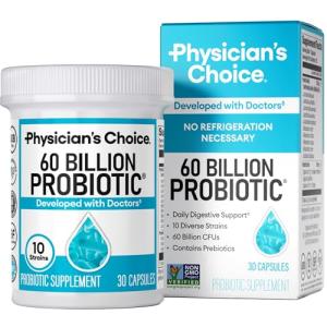 Physician's CHOICE Probiotics 60 Billion CFU - 10 Strains + Organic Prebiotics - Immune, Digestive & Gut Health - Supports Occasional Constipation, Diarrhea, Gas & Bloating - for Women & Men - 30ct