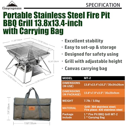 Campingmoon Portable Folding Charcoal Grill with Bag