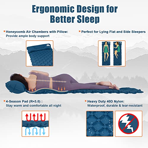 Comfortable Inflatable Sleeping Pad with Pillow