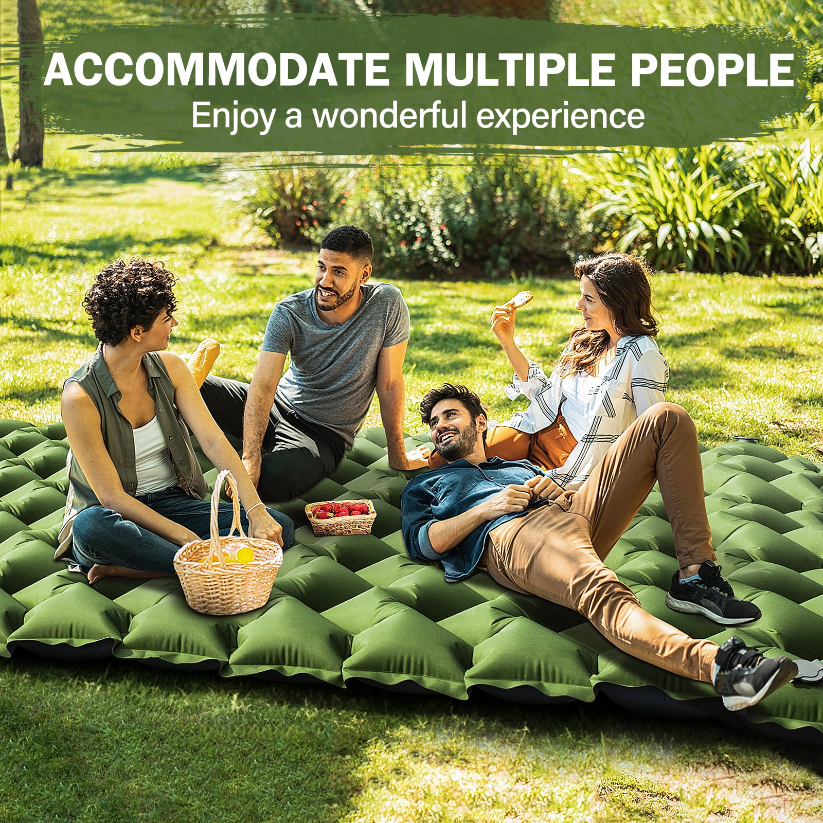 Extra-Thick Inflatable Double Sleeping Pad with Pillow