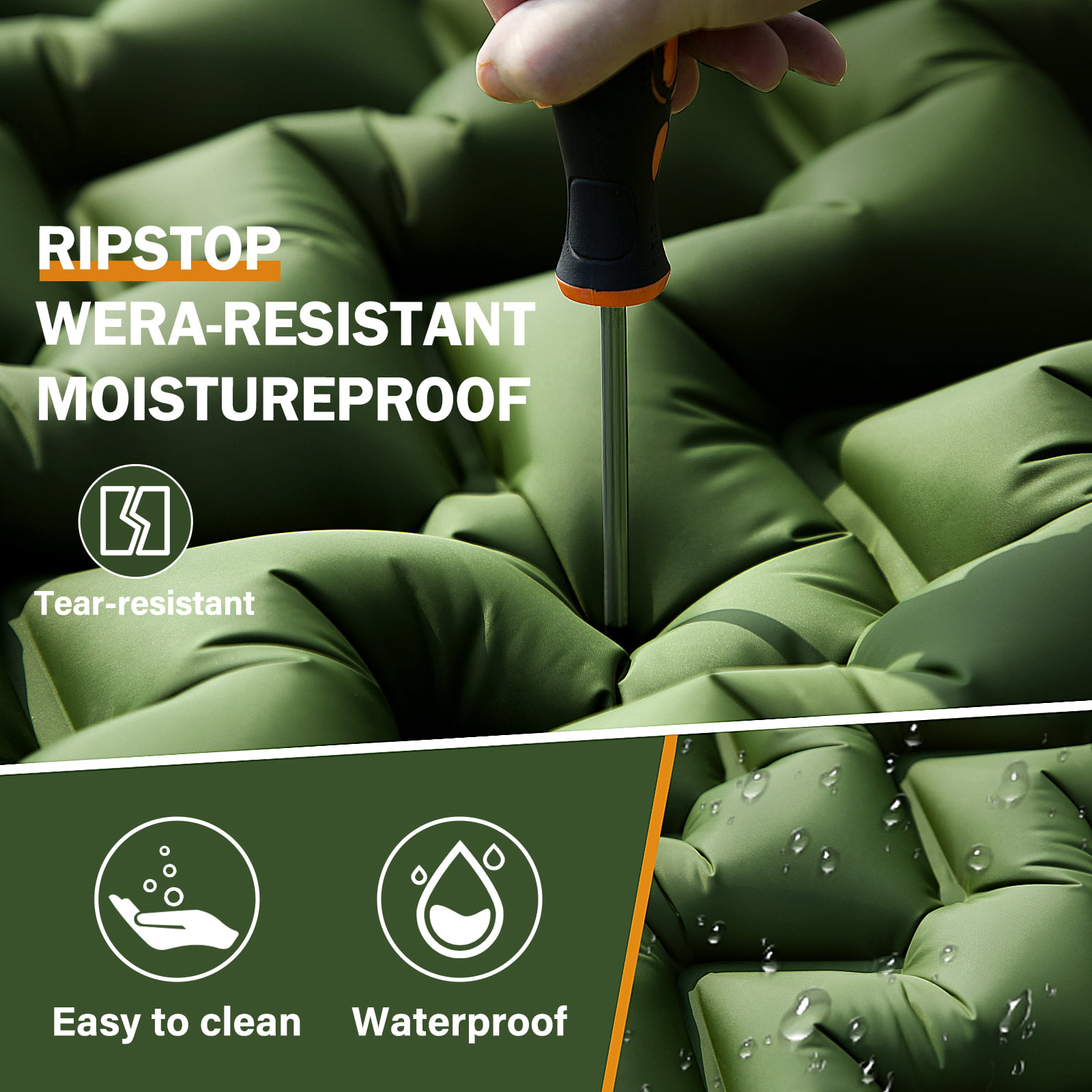 Extra-Thick Inflatable Double Sleeping Pad with Pillow