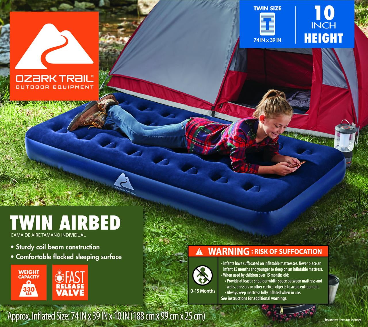 Ozark Trail Twin Air Mattress 10" with Antimicrobial