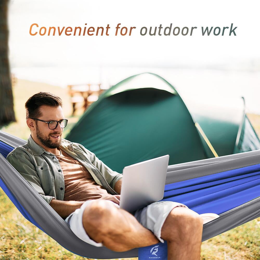 Portable Nylon Travel Camping Hammock - Blue/Gray
