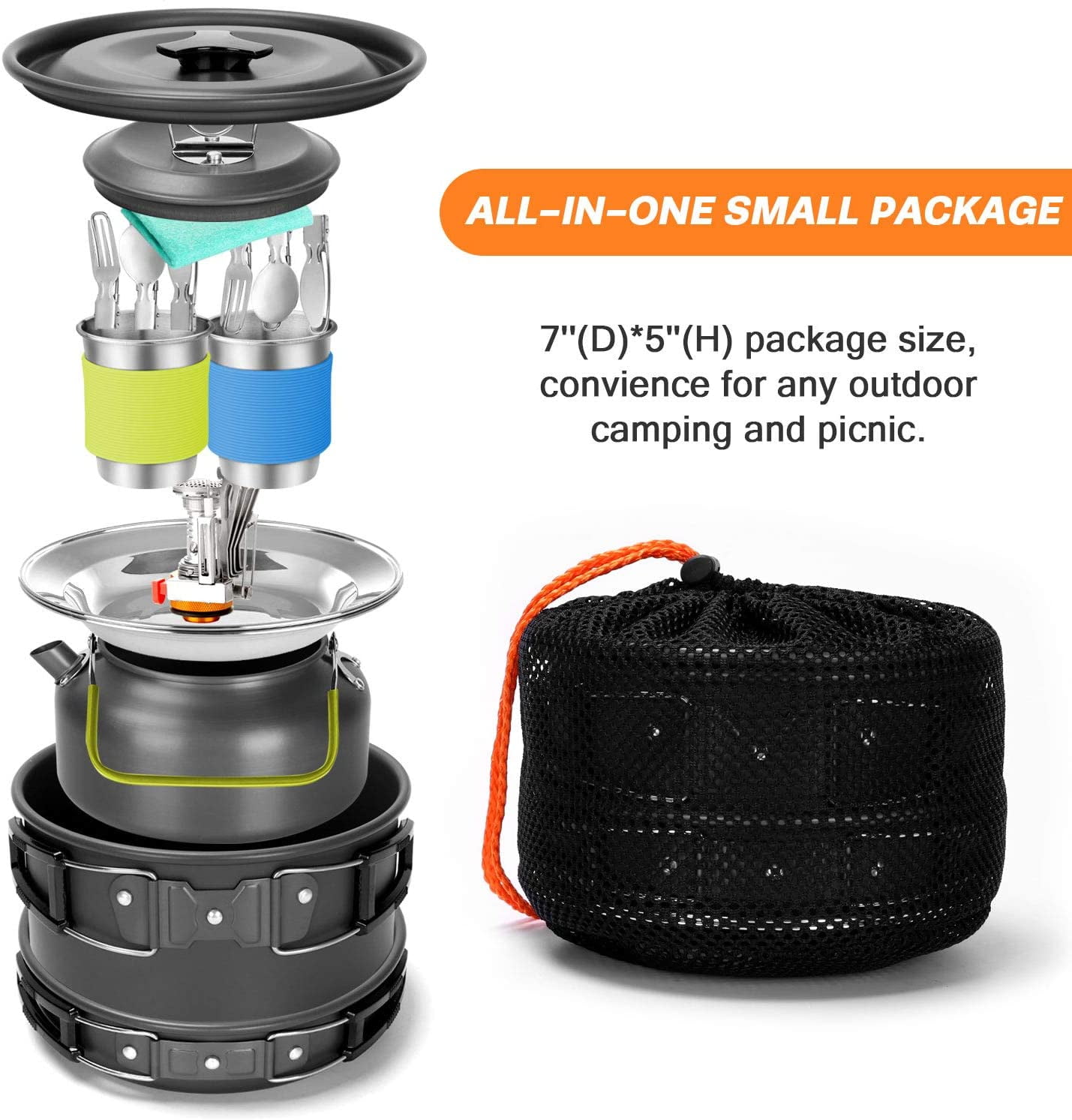 16-Piece Lightweight Camping Cookware Set with Stove