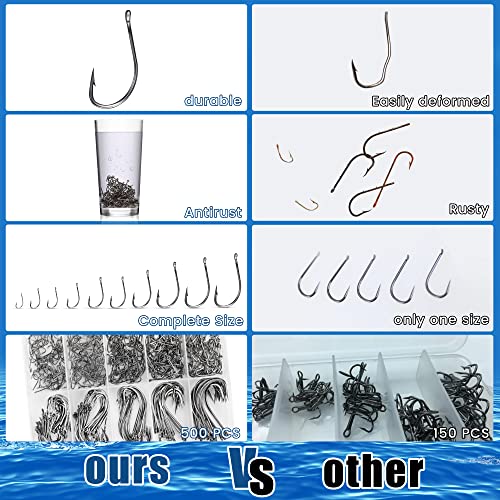 Vnnwueu High Carbon Fishing Hooks - Size 6 to 24