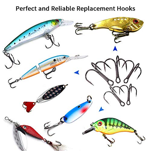 UCEC Treble Hooks Kit - 50pcs High Carbon Steel