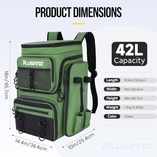 Plusinno 42L Water-Resistant Fishing Backpack with Rod Holders