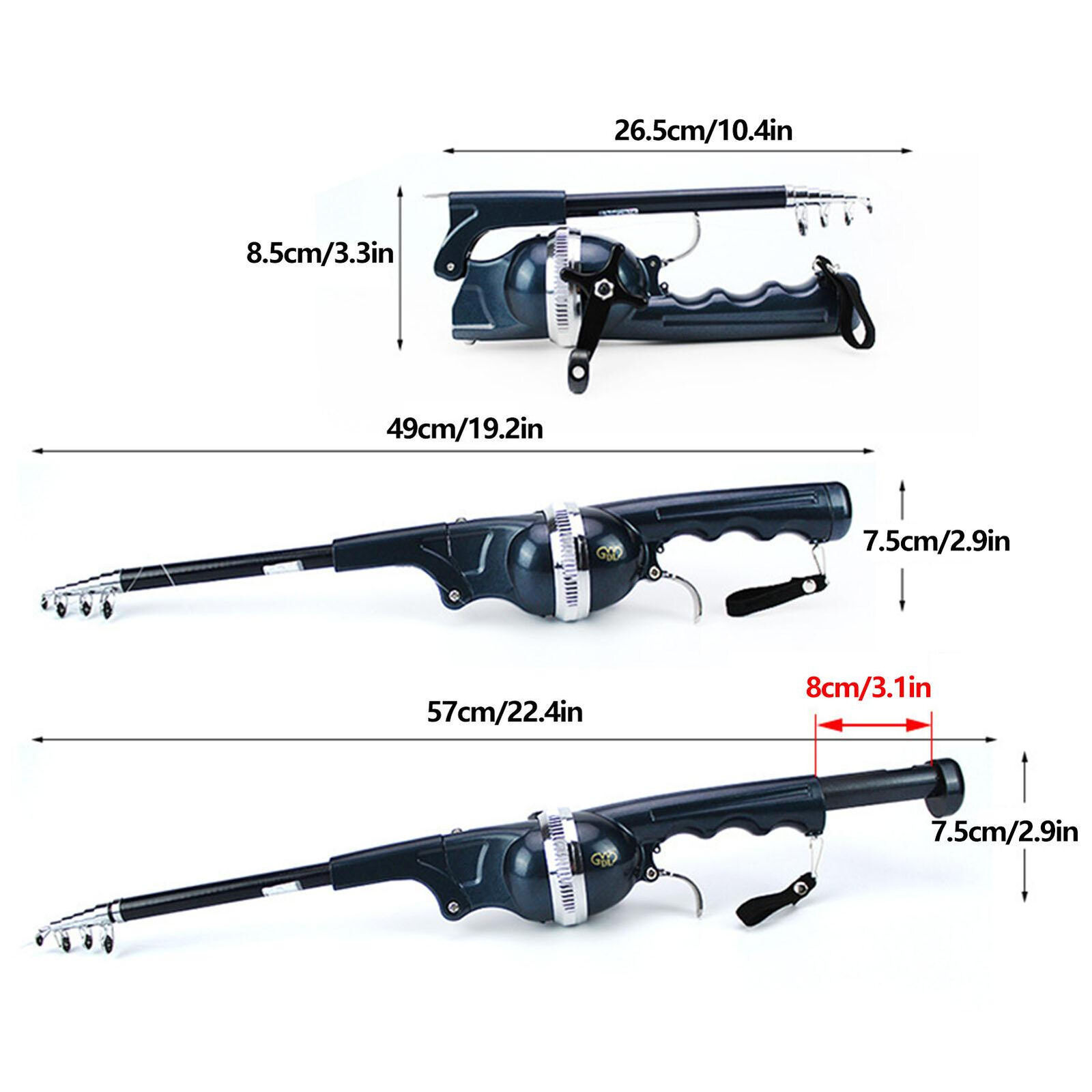 Compact Telescopic Folding Fishing Rod and Reel