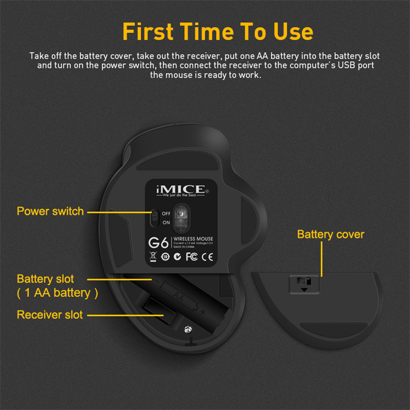 Ergonomic Wireless Mouse with USB Receiver, 6 Buttons