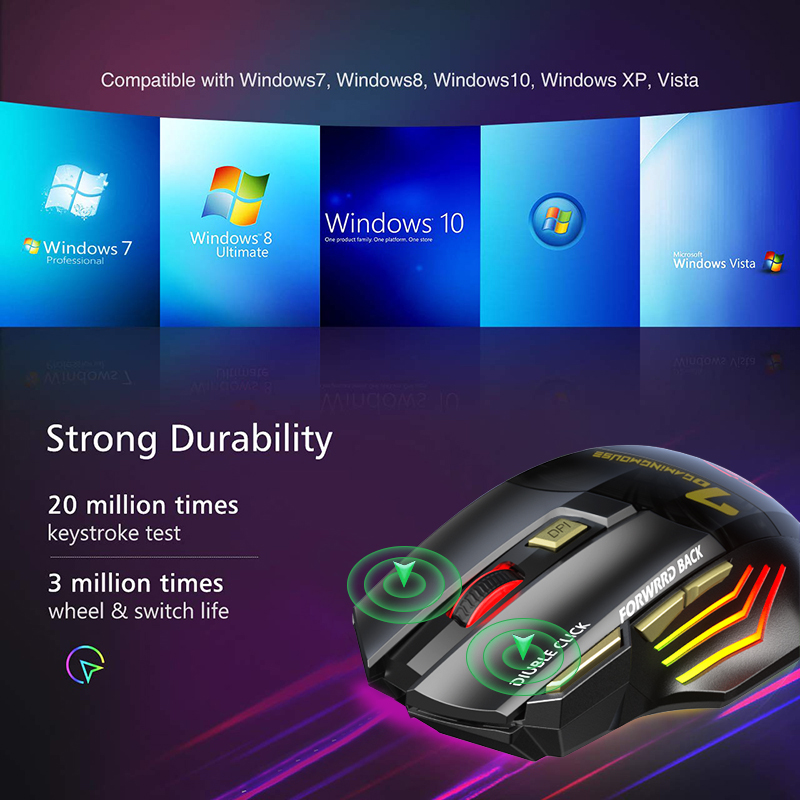 Ergonomic Wireless Bluetooth Gaming Mouse with RGB Lights